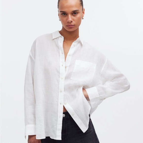 Madewell The Oversized Shirt in Eyelet White 100% Ramie Size Small NWT - Picture 1 of 11